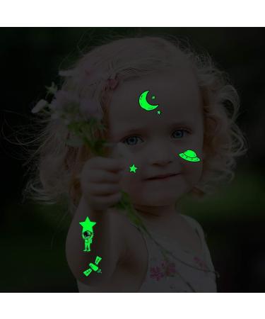 Konsait 140pcs Glow in The Dark Space Temporary Tattoos - Solar System Universe Outer Space UFO Designs for Kids, Birthday Party Favor - Buy Online on GoSupps.com