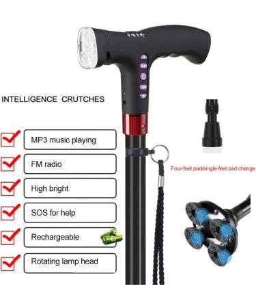 Telescopic Walking Stick Lightweight Walking Cane for Men or Women Seniors Adjustable Crutch with LED Flashlight and Panic Alarm FM Radio with Grip Handle Surprise Gift - Buy Online on GoSupps.com