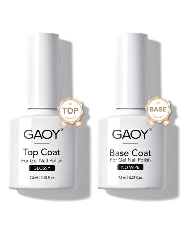 GAOY Gel Top Coat and Base Coat Set 2 Pcs 7.3ml Glassy Top Coat and No Wipe Foundation Combination for UV Light Cure Gel Nail Polish