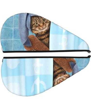 Microfiber Hair Drying Cap - Funny Cat Bath Towel Soft Absorbent Wrap for Curly & Thick Hair - Quick Dry Button Closure - Buy Online on GoSupps.com