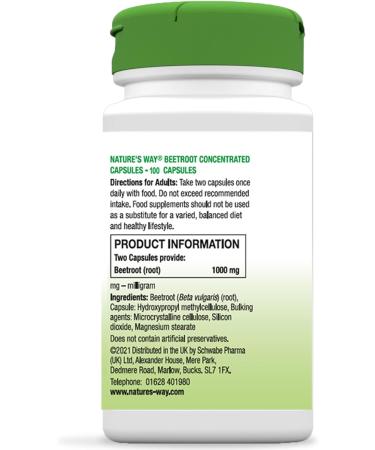 Nature's Way - Beetroot Capsules - 1 000mg Per Serving - Natural Source of Vegetarian Iron - Vitamins B1 B2 B3 B6 & Vitamin C - Suitable for Vegetarians and Vegans - 100 Capsules - Buy Online on GoSupps.com