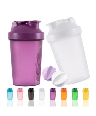 OOTD protein Shaker bottle 400 ml leakproof BPA free protein shaker for supplement shakes with sieve & scale fitness mixer for creamy whey protein powder shakes (Purple+White (2Pcs) 400ml Purple+White
