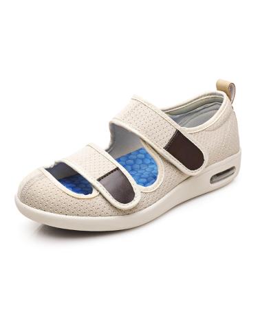 Wide Diabetic Shoes for Swollen Feet Men Women Plantar Fasciitis Shoes Adjustable Wide Width Outdoor Walking Sneakers for Diabetic Feet Lightweight Orthopedic Slippers 39EU/Lable41 Beige