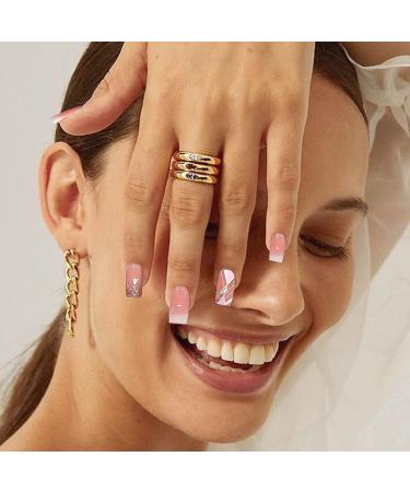 YOSOMK 24Pcs Short Square Press on Nails - Orange Pink Sequins | Full Cover Stick on False Nails with Glue for Women & Girls - Buy Online on GoSupps.com