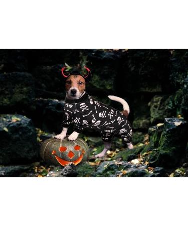 Halloween Dog Onesie Short Plush Pajamas for Small Dogs (S) - Soft & Stretchy Skulls & Crossbones Design - Buy Online on GoSupps.com