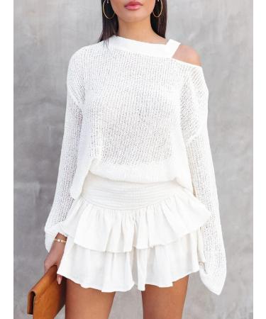 LAEMILIA Womens Floral Print Pleated Mini Skater Skirt with Drawstring - White M - Buy Online on GoSupps.com