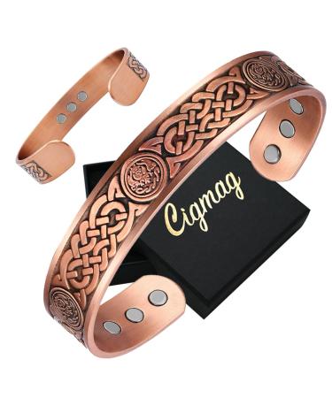 Cigmag Lymphatic Drainage Magnetic Bracelet for Men 99% Solid Pure Copper Ultra Strength Magnet Adjustable Brazaletes Cuff Bangle with Gift Box(Copper Celtic Knot 2)