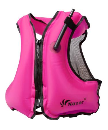 NAXER Inflatable Snorkeling Vests Jackets for Adults Swim Snorkel Kayak Kayaking Suit 90-200 lbs Easy Swimming Boating Paddleboarding Water Sports Rose