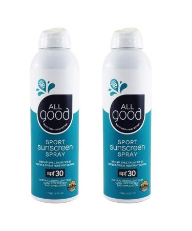 All Good Sport Sunscreen Spray - UVA/UVB Broad Spectrum SPF 30 - Water Resistant, Coral Reef Friendly - Zinc, Calendula, Aloe (6 oz)(2-Pack) 6 Fl Oz (Pack of 2)