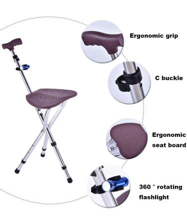 Walking Stick Chair Walking Cane with Seat Height Adjustable Crutch 3 Legs with Led Light Balancing Mobility Aid for Disability Elderly Anti-Slip Portable Elegant - Buy Online on GoSupps.com