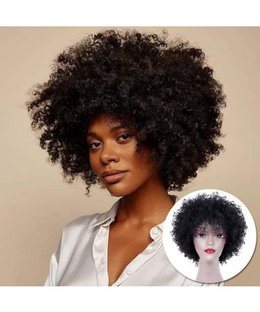 Queentas 8 #1B Short Afro Curly Real Hair Wig for Women - Natural Winding Curls with Free Hairnet | 20.32 cm - Buy Online on GoSupps.com