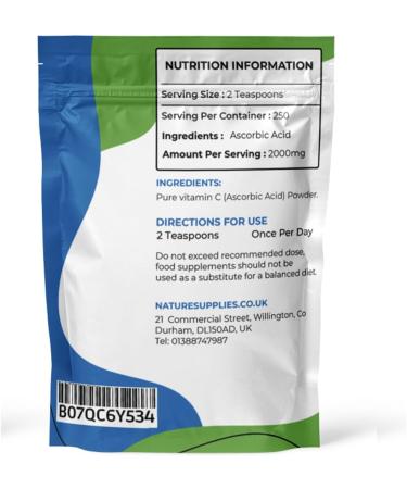 Vitamin C Powder 500g Ascorbic Acid UK Non GMO - Pharmaceutical Grade - Vegan-Friendly - Naturesupplies 500g - Buy Online on GoSupps.com
