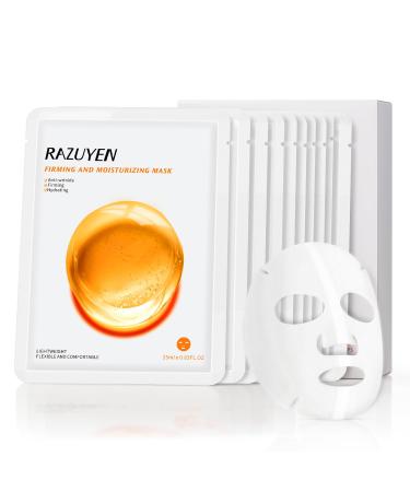 Firming and Moisturizing Sheet Face Masks with Hyaluronic Acid and Peptides Reduce Fine Lines and Wrinkles Hydrating & Anti-Aging Spa Face Mask Facial Skin Care (Pack of 10) Firming Mask