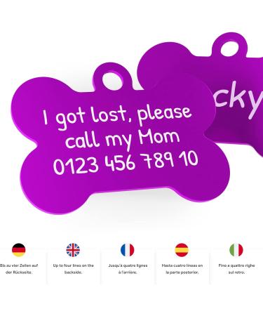 ENGRAVO Large Purple Dog Tag Bone (38mm) with Custom Engraving & 2 Key Rings - International Shipping Available - Buy Online on GoSupps.com