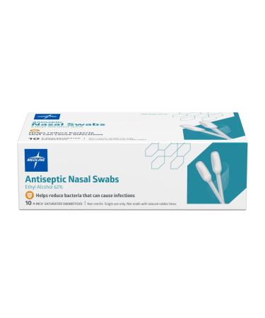 Medline Antiseptic Nasal Swabs Reduces Bacteria Presaturated 62% Ethyl Alcohol Pleasant Kiwi Scent Individually Wrapped 10 Count