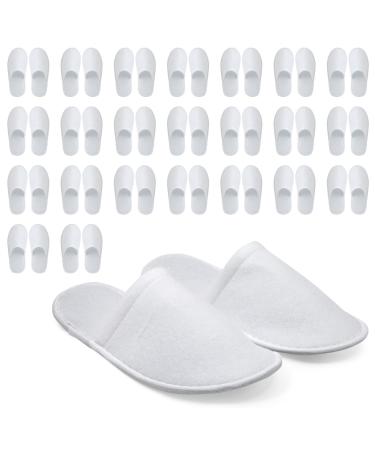 Juvale 24 Pairs Disposable House Slippers for Guests Bulk Pack for Hotel Spa Shoeless Home White Closed Toe (US Men Size 10 Women 11)