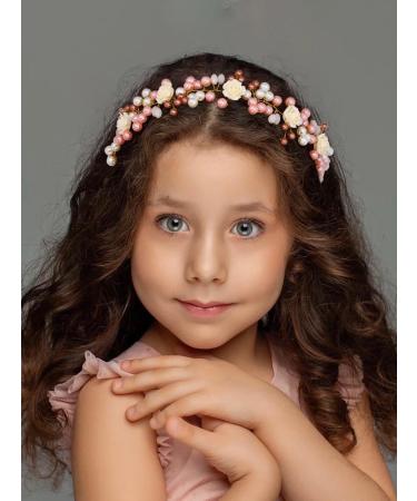 IYOU Flower Girl Headpiece Gold Pearl Communion Headband Floral Wedding Hair Accessories for Girls - Buy Online on GoSupps.com
