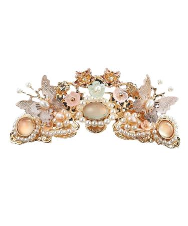 Minkissy Pearl Hair Clip Wedding Hair Clips Retro Crystal Hair Clip Chinese Traditional Style Headdress Ancient Flower Butterflies Hairpin Prop for Women Girls Pearl Hair Clip Wedding Hair Clips