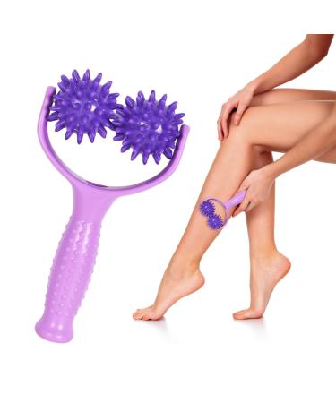 Massage roller with knobs 2 massage balls massage scooter massage roller with handle and nubs self -massage roller 2 massage balls massage scooters for legs back arm shoulders muscle pain (purple) - Buy Online on GoSupps.com