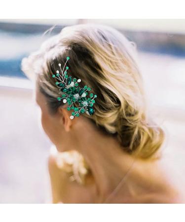 Crystal Bride Wedding Hair Clip - Silver Rhinestone Bridal Accessories for Women and Girls (D Green) - Buy Online on GoSupps.com