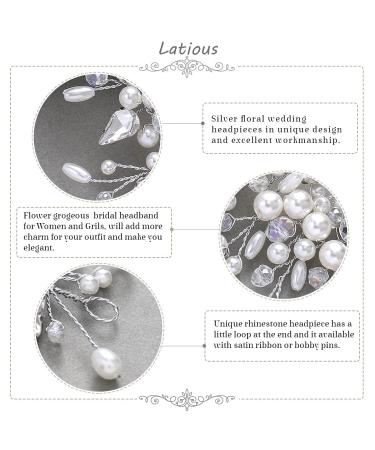 Latious Crystal Bride Wedding Hair Vine - Silver Bridal Hair Piece with Pearls & Leaf Accessories (7.5 Inches) - Buy Online on GoSupps.com