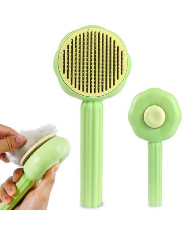 Cat Brush for Shedding Indoor Cats - Cat Hair Brush for Deshedding Long Haired Cats, Self Cleaning Cat Grooming Brush, Slicker Brush for Cats, Kitten and Short Haired Dogs, Cat Fur Comb Brush Green