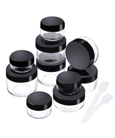 Onwon 10 Pieces Empty Clear Plastic Makeup Sample Containers with 2 Pieces Mini Spatula 3/5 / 10/15 / 20 Gram Size Cosmetic Pot Jars with Screw Cap Lids