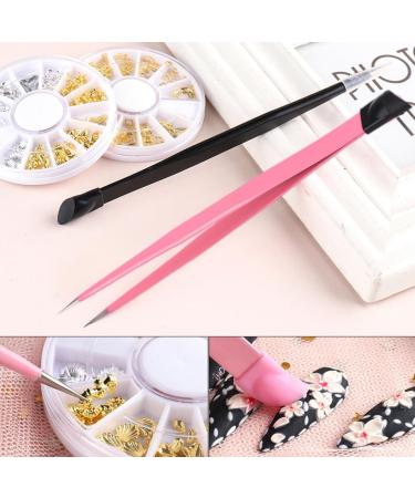 Nail Tweezers Double Sided Nail Art Sticker Press Rhinestone Picker Nippers Pink - Buy Online on GoSupps.com