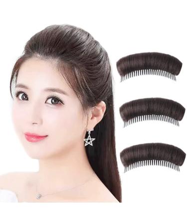3PCS Hair Bun Invisible False Hair Clip Bump It Up Volume Hair Base Fluffy Hair Pad Styling Insert Tool Volume Increased Pads Fluffy Princess Styling Accessories for Women Girls Dark Brown
