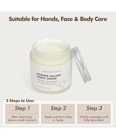Natural Amor Whipped Grass Fed Tallow Honey Cream 4oz Natural Moisturizer with Shea Butter Manuka Honey & Jojoba Lightweight Body Cream for Dry Sensitive Skin Nourishing & Non-Greasy - Buy Online on GoSupps.com