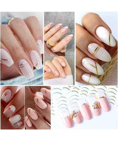 Gold Lines Nail Art Stickers - Self Adhesive Metal Curve Stripe Decals for French Manicure - 10 Sheets - Buy Online on GoSupps.com