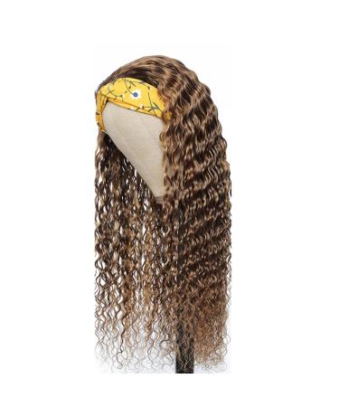 Capurchra Highlight Headband Wig P4/27 14 Inch Deep Wave Brown Brazilian Remy Hair Glueless None Lace Wig for Women - Buy Online on GoSupps.com