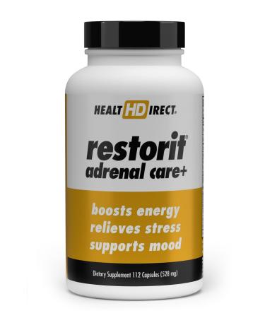 HEALTH DIRECT - Restorit Adrenal Care+ Adrenal Support & Cortisol Balance Supplement - Stress Relief Calm Energy Focus & Resilience with B6 Ashwagandha L-Theanine 5-HTP DHEA - 112 Capsules