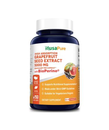 NusaPure Grapefruit Extract 5 000 mg per Capsule (Extract 10:1) Bioperine 150 Veggie caps (Vegan Gluten Free Non-GMO)