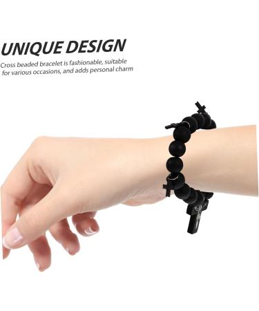 Didiseaon Cross Jewelry Gift Cross Bracelets Beaded Bracelets for Men Cross Braclet Charm Bracelet Baptism Gifts 10x10cm Black - Buy Online on GoSupps.com