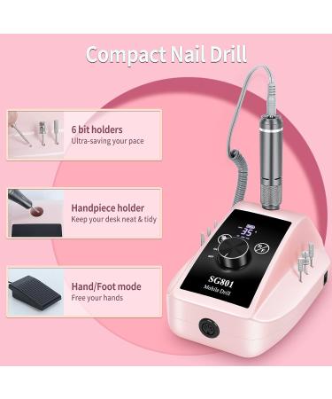 HUGMAPLE Professional Nail Drill 35000RPM Electric File Machine | Rechargeable Cordless E-File for Acrylic Nails with Bits & Foot Pedal - Pink - Buy Online on GoSupps.com