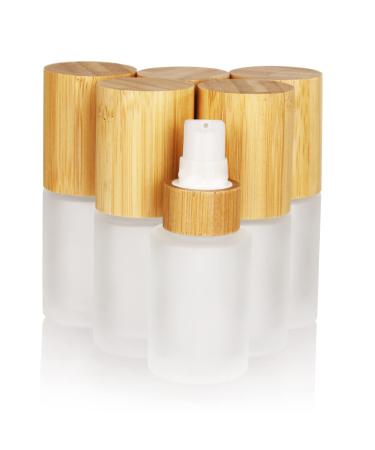 Cosidea empty bamboo lid frosted glass bottle with lotion pump dispenser refillable emulsion cosmetics cream bottles toilet article refill container 6 pieces 30ml with lotion pump - Buy Online on GoSupps.com