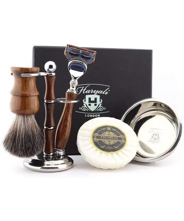 Haryali London Shaving Kit 5 Pc Wooden Shaving Kit 5 Edge Shaving Blade Shaving Razor Super Hair Shaving Brush Shaving Soap Shaving Bowl Shaving Stand Sustainable Shaving Set as Gift Wood - Buy Online on GoSupps.com