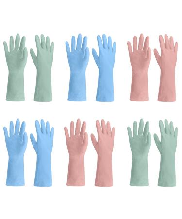 TopBine 6 Pairs Rubber Cleaning Gloves Washing Up Gloves Large Multi-Purpose Reusable Waterproof Washing Gloves Kitchen Household Gloves(Large) Dark Green Pink Light Blue