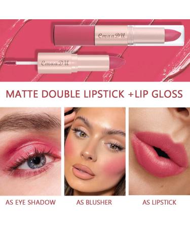 3Pcs Set: EVPCT 2 In 1 Deep Red Matte Lipstick & Long Lasting Liquid Lip Gloss for Women - Vegan, Waterproof, 24 Hour Wear - Red Rose, Nude Pink, Matte Mate - Buy Online on GoSupps.com