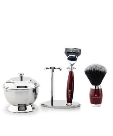 Premium 4-Piece Black Synthetic Hair Shaving Set with Steel Stand & Bowl | International Shipping Available - Buy Online on GoSupps.com