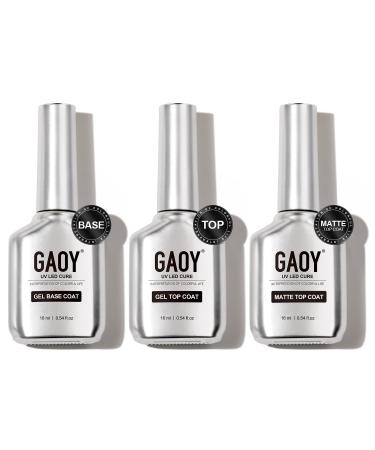 GAOY Gel Top Coat Matte Top Coat and Base Coat Set 3 Pcs 16ml Glossy Matte No Wipe Combination for UV Light Cure Gel Nail Polish