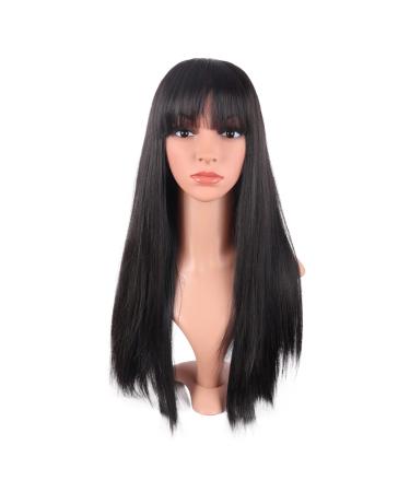 MapofBeauty 22 Inch/56 cm Women Long Straight with Flat Bangs Synthetic Hair Heat Resistant Fiber Hair for Party Cosplay Wig (Black) - Buy Online on GoSupps.com