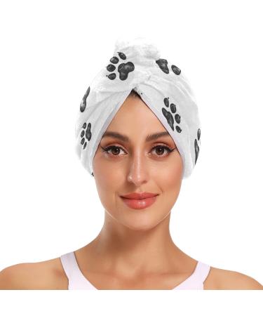 Bear Footprint Hair Towel 2 Pack Super Absorbent Hair Drying Towel Quick Dry Hair Turbans Head Towel with Button Twisty Wrap for Women Girls