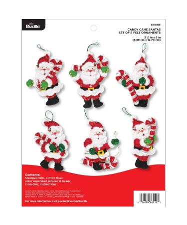 Bucilla Felt Applique 6 Pc. Ornament Kit  3.5 x 5  Candy Cane Santa