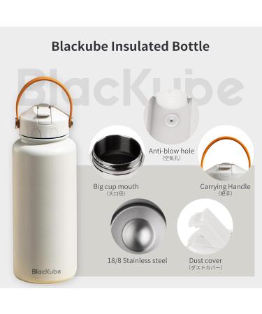Blackube 1000ml Stainless Steel Drinking Bottle - BPA-Free Leak-Proof Thermos with Straw for Sports Fitness Camping & School - White - Buy Online on GoSupps.com