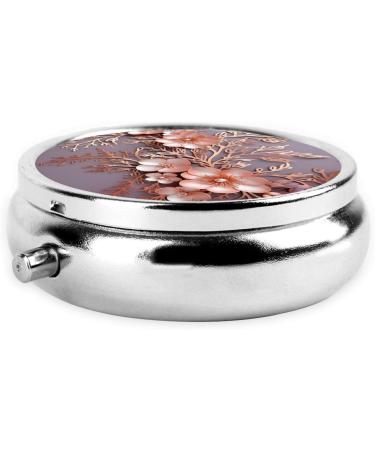 Rose Gold Floral Print Pill Box - Elegant 3 Compartment Metal Organizer for Travel & Pocket - Stylish Mini Medicine Storage Case with Mirror - Buy Online on GoSupps.com