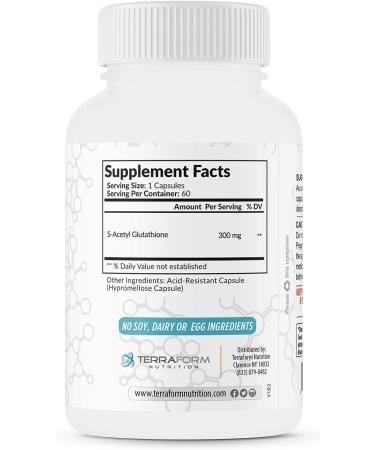 Extra Strength 300mg S-Acetyl Glutathione SAG Supplement - 60 Capsules | Made in USA | Terraform Nutrition - Buy Online on GoSupps.com