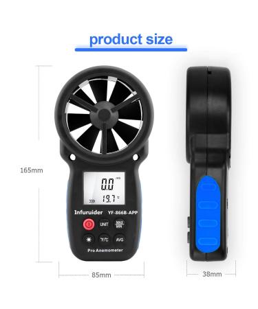 Infurider Windminder YF-866B Bluetooth Digital Anemometer - Accurate Air Flow Speed Measurement & Thermometer with Backlight - Buy Online on GoSupps.com