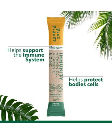 Immunity - Vitamin D2 Vitamin C + Zinc Effervescent from Blue Planet 100% Vegan with Vitamin D2 not Vitamin D3 Made in UK. (140 g Mojito) 28 Sashets. Mojito 5 g (Pack of 1) - Buy Online on GoSupps.com